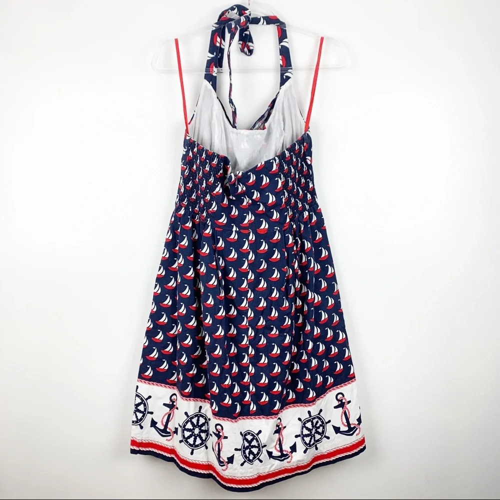 Anthropologie Nautical Sailboat Halter Dress in Navy, Red, White - Picture 7 of 10